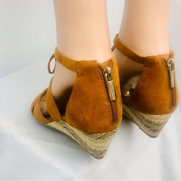 Bandolino Tan Suede Lace Up Wedge Sandal - Picture 15 of 16